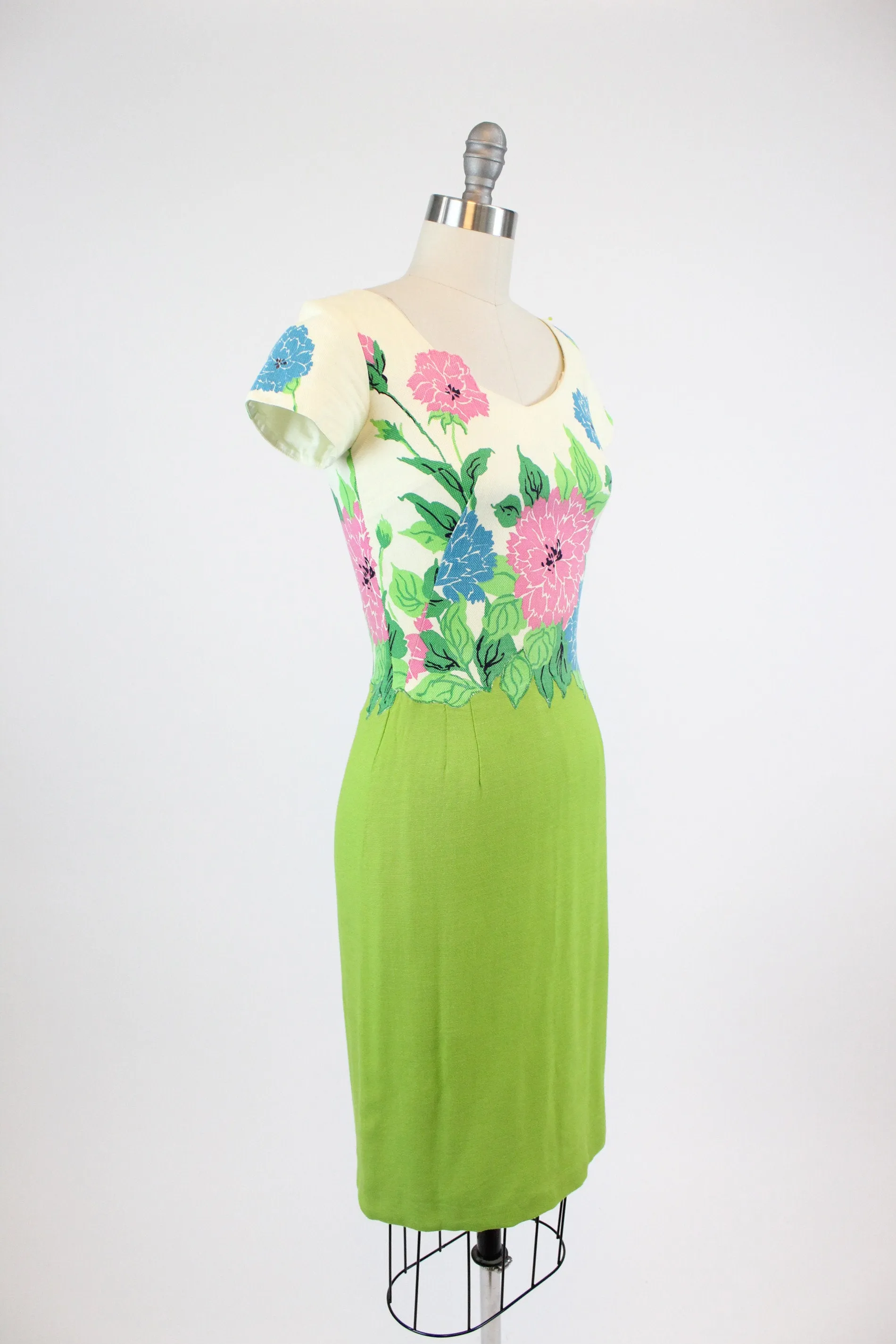 1950s Jeannette Alexander floral cotton pique dress xxs | new spring