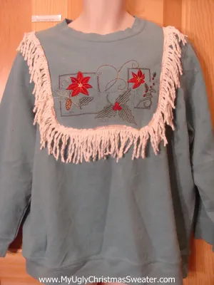 Cheap Tacky Christmas Sweatshirt with Poinsettias