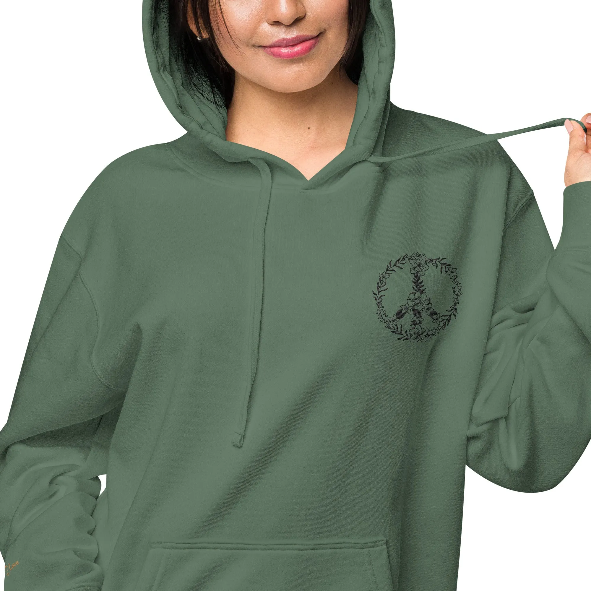 Floral Peace Sign Unisex Pigment-Dyed Hoodie