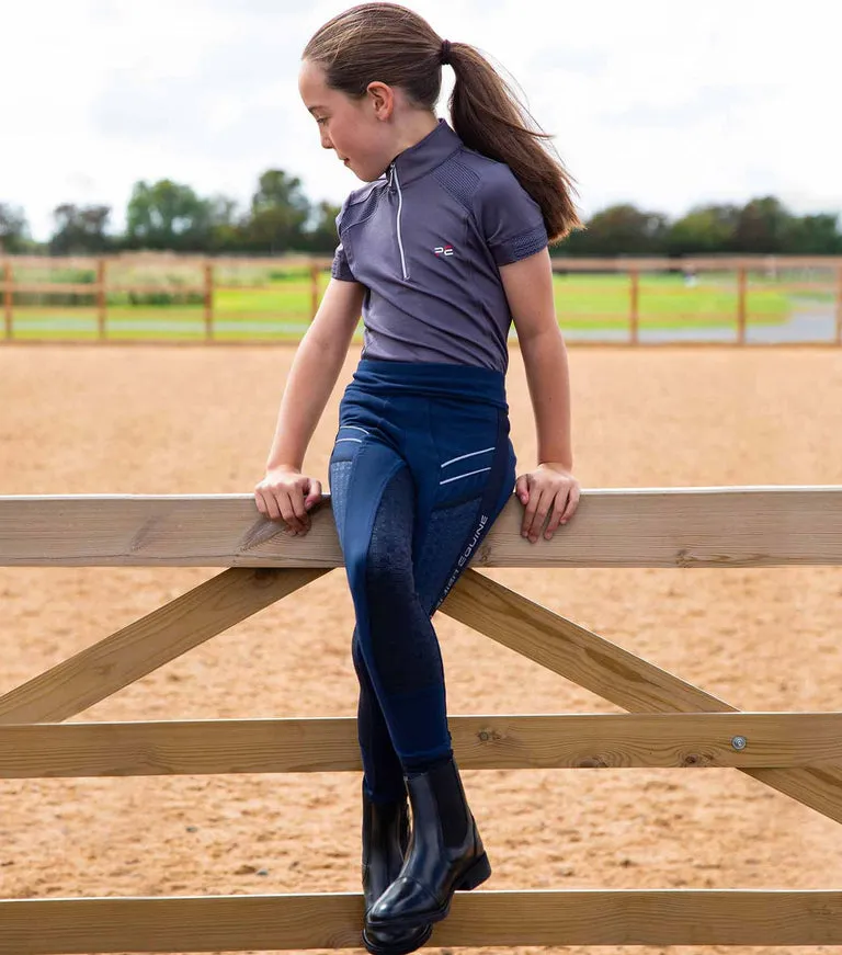 Premier Equine Astrid Girls Full Seat Gel Pull On Riding Tights ( Navy)